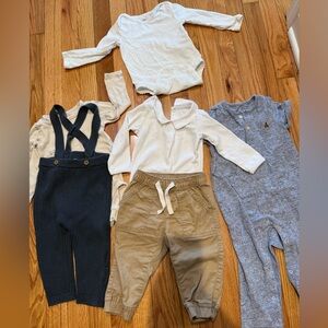 Fall Baby 12 month boy Clothing Set with Overalls and Romper and baby gap chinos